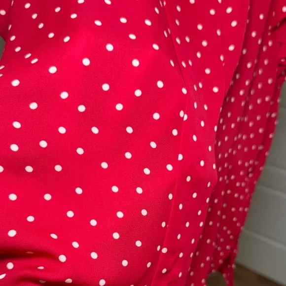 Elle polyester kinda sheer Red Blouse with White Polka Dots - Picture 3 of 7
